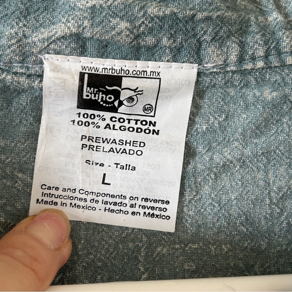 Mr. Buho Acid Wash Button up Tunic Dress light Blue Women’s Large Boho Festival - Picture 5 of 9